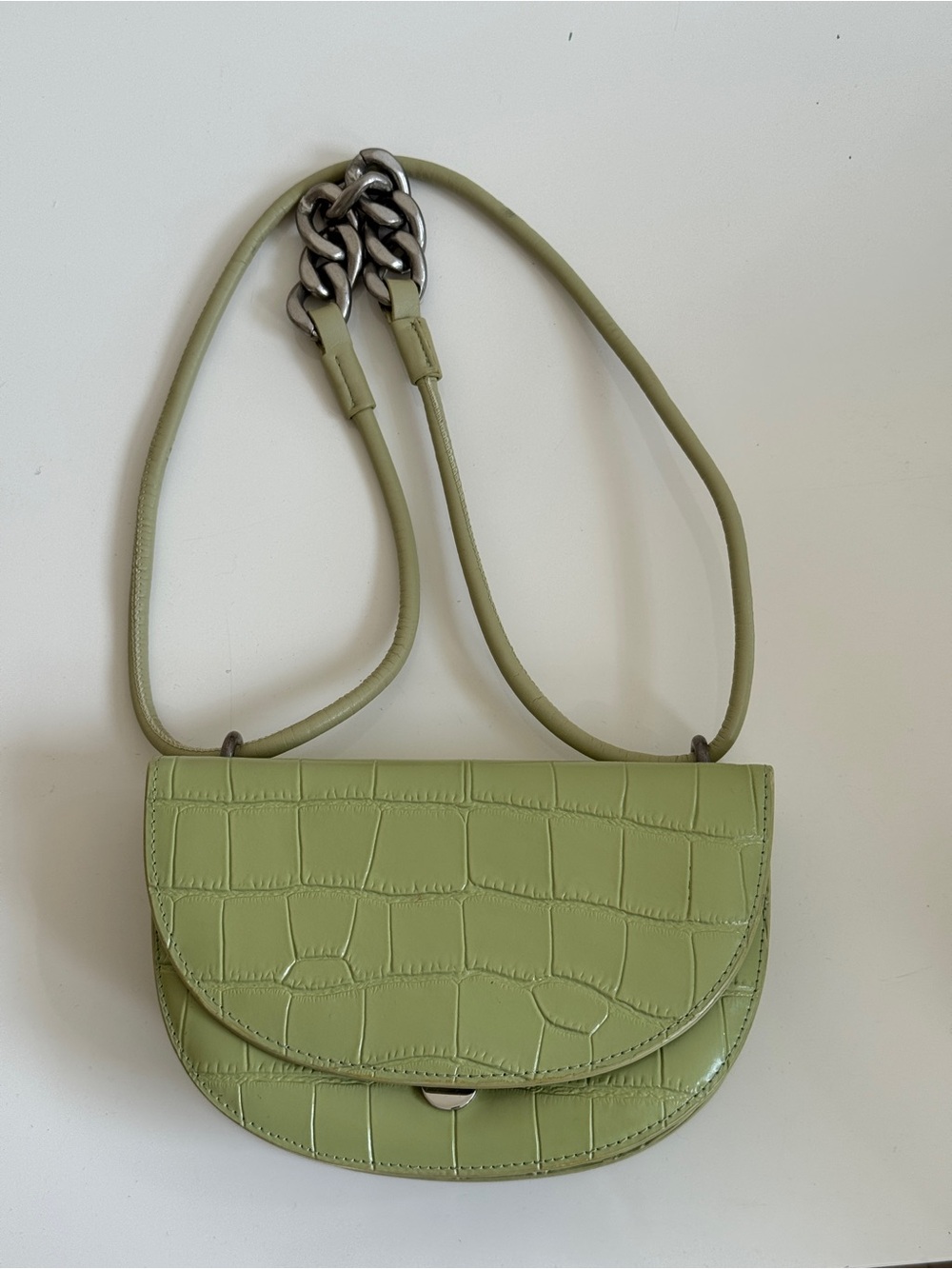 Genuine leather Olive Green Croc-Embossed Crossbody Bag